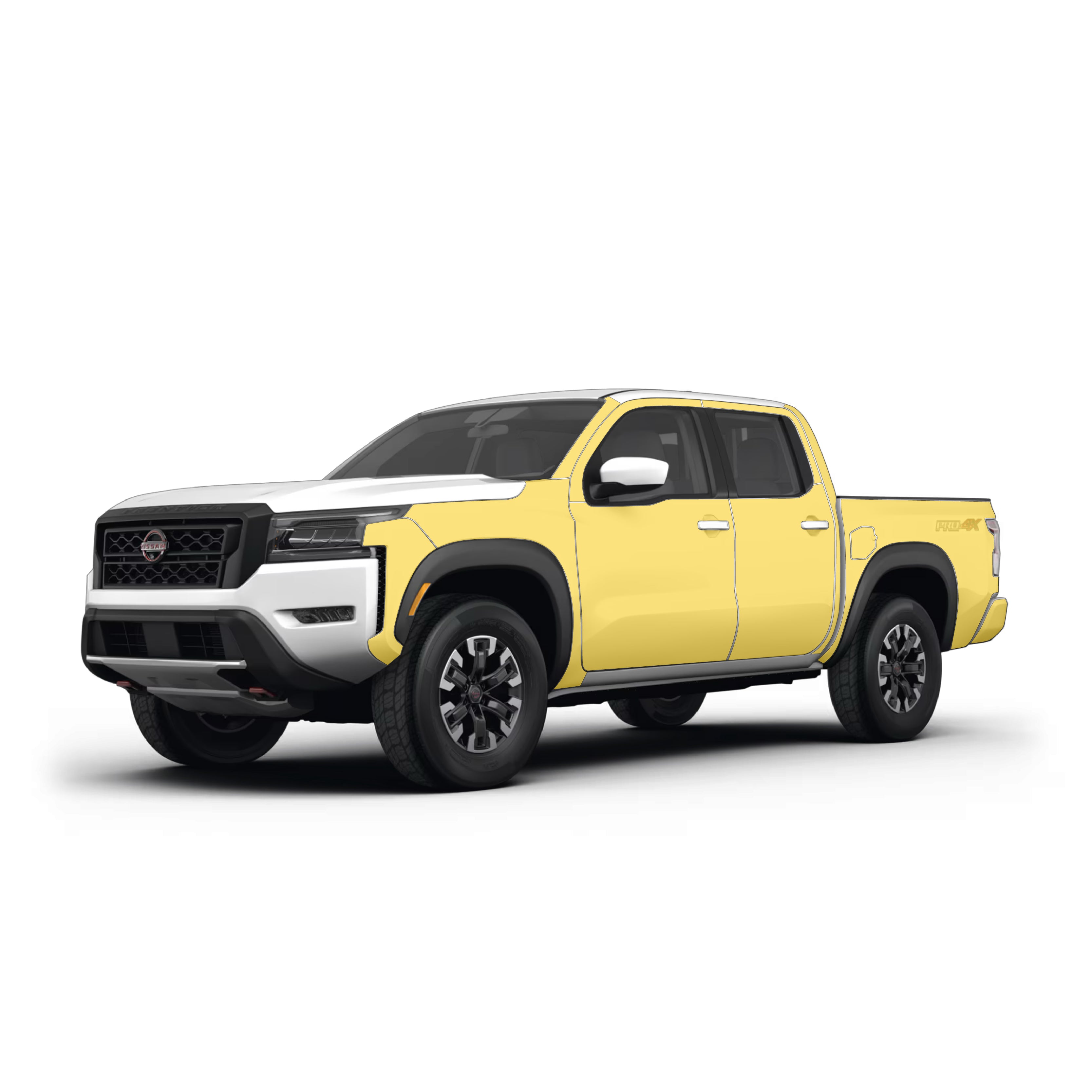 Nissan Frontier 3rd gen with WildWrap DIY PPF kit coverage shown in yellow overlay