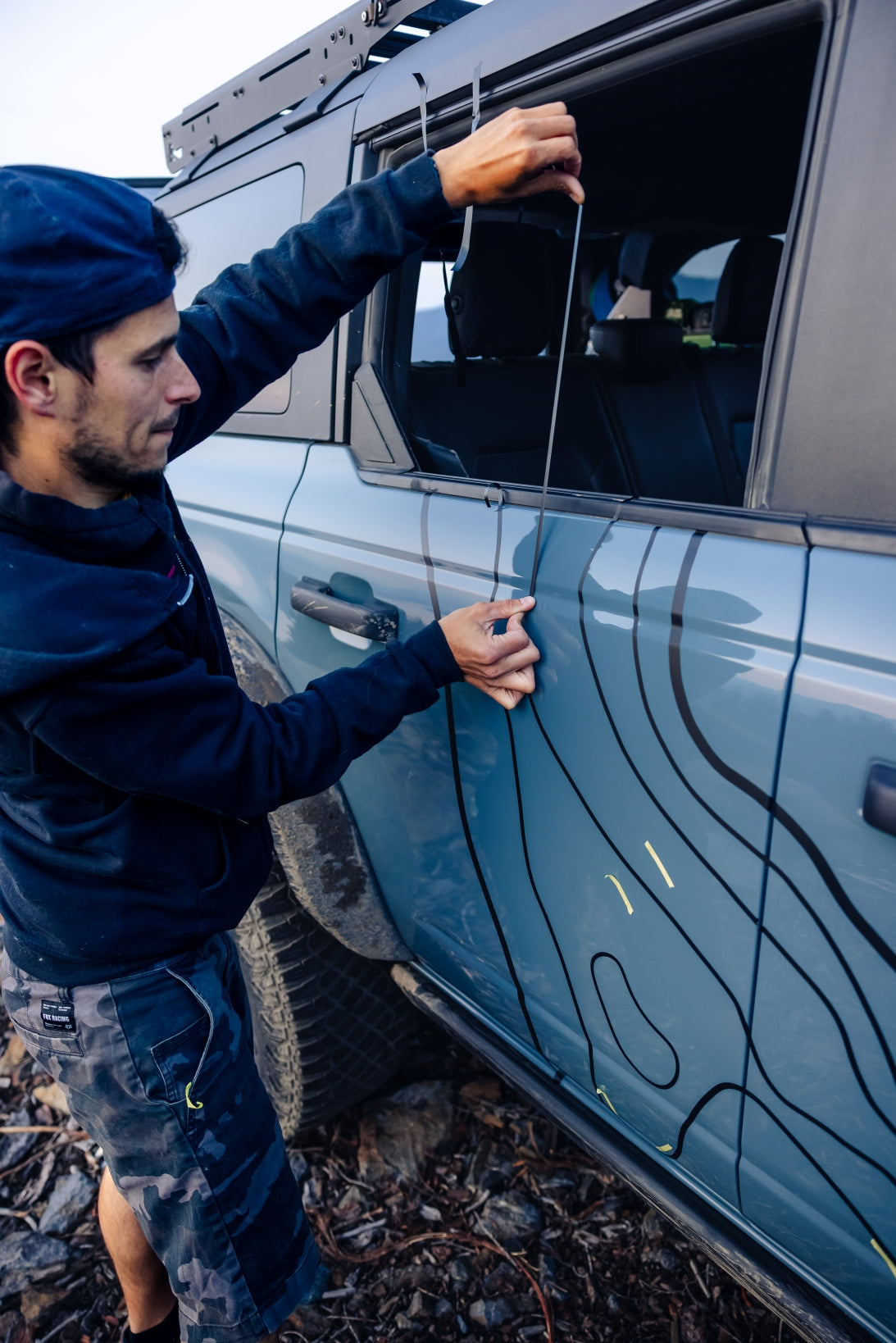 Positioning topographic vinyl decal lines during WildWrap DIY installation