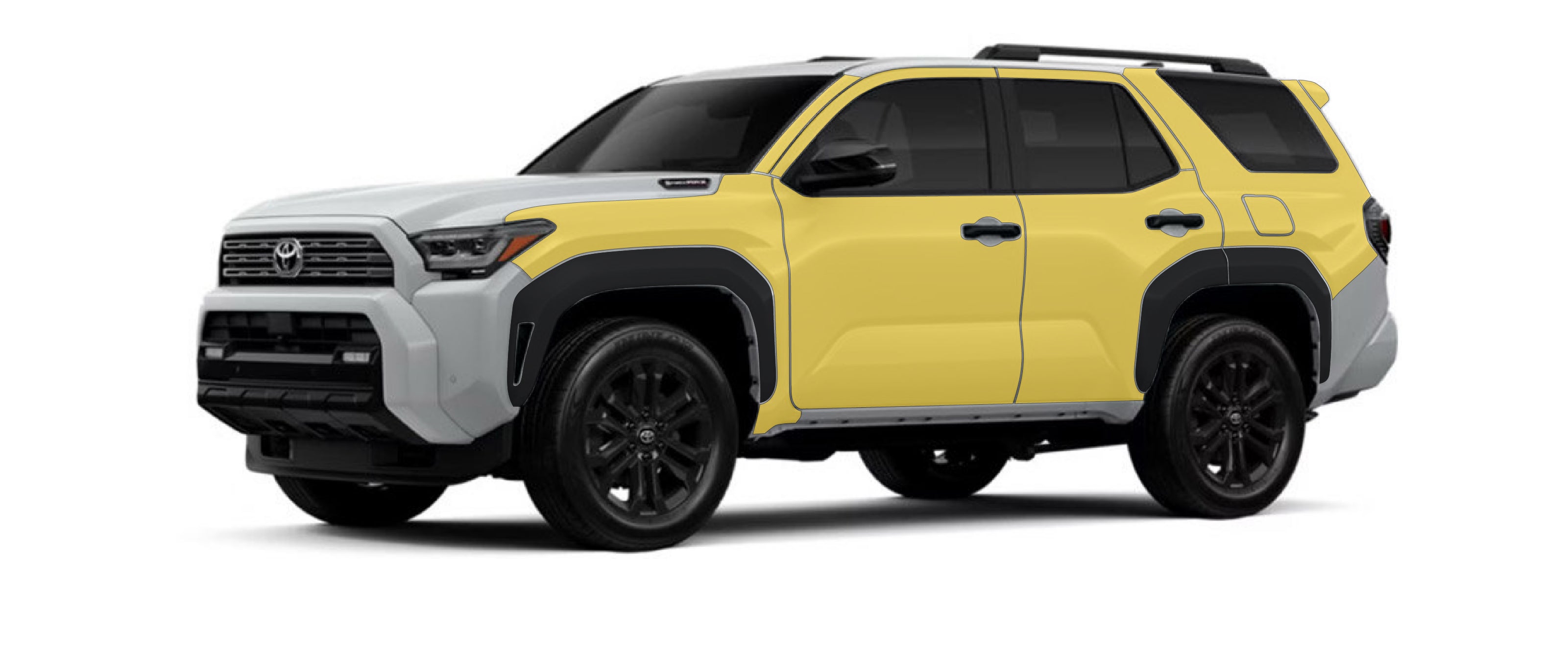 Toyota 4runner 6th gen with WildWrap DIY PPF sides coverage shown in yellow overlay