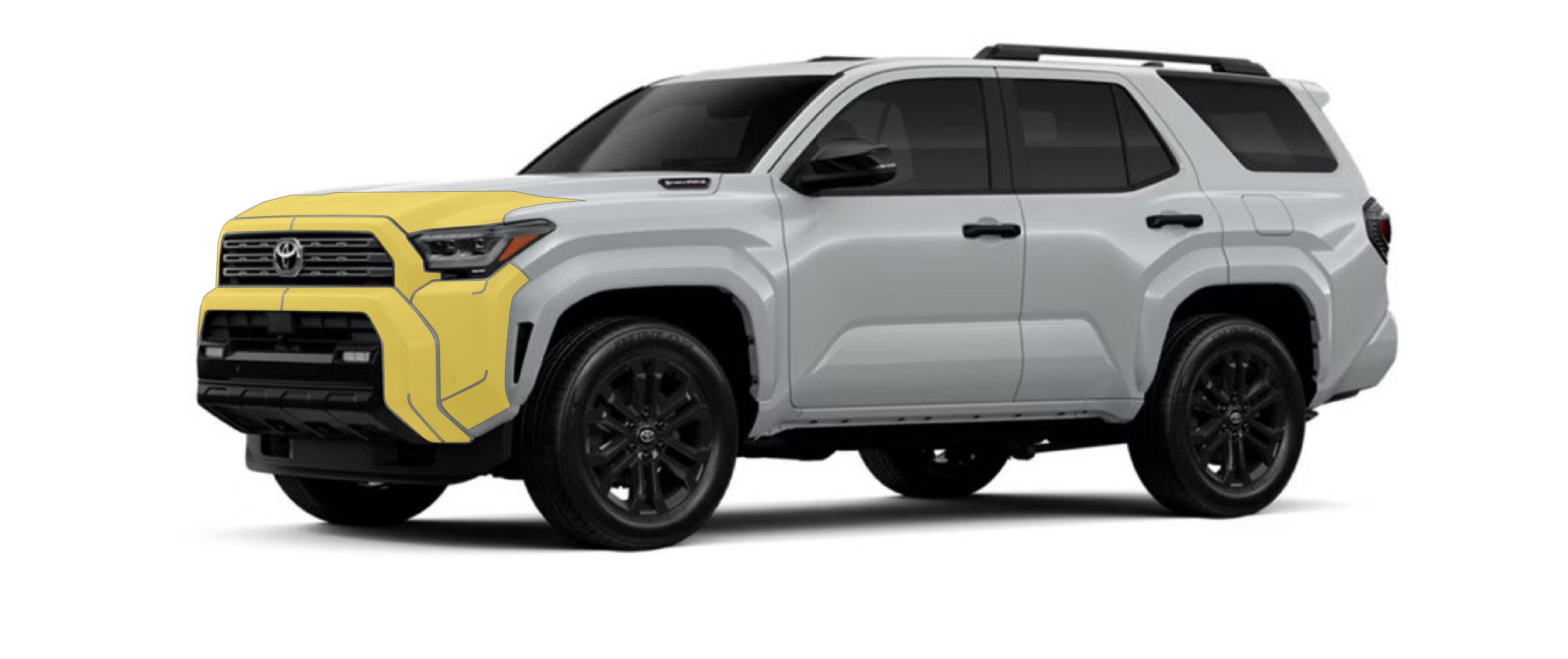 Toyota 4runner 6th gen with WildWrap DIY PPF front coverage shown in yellow overlay
