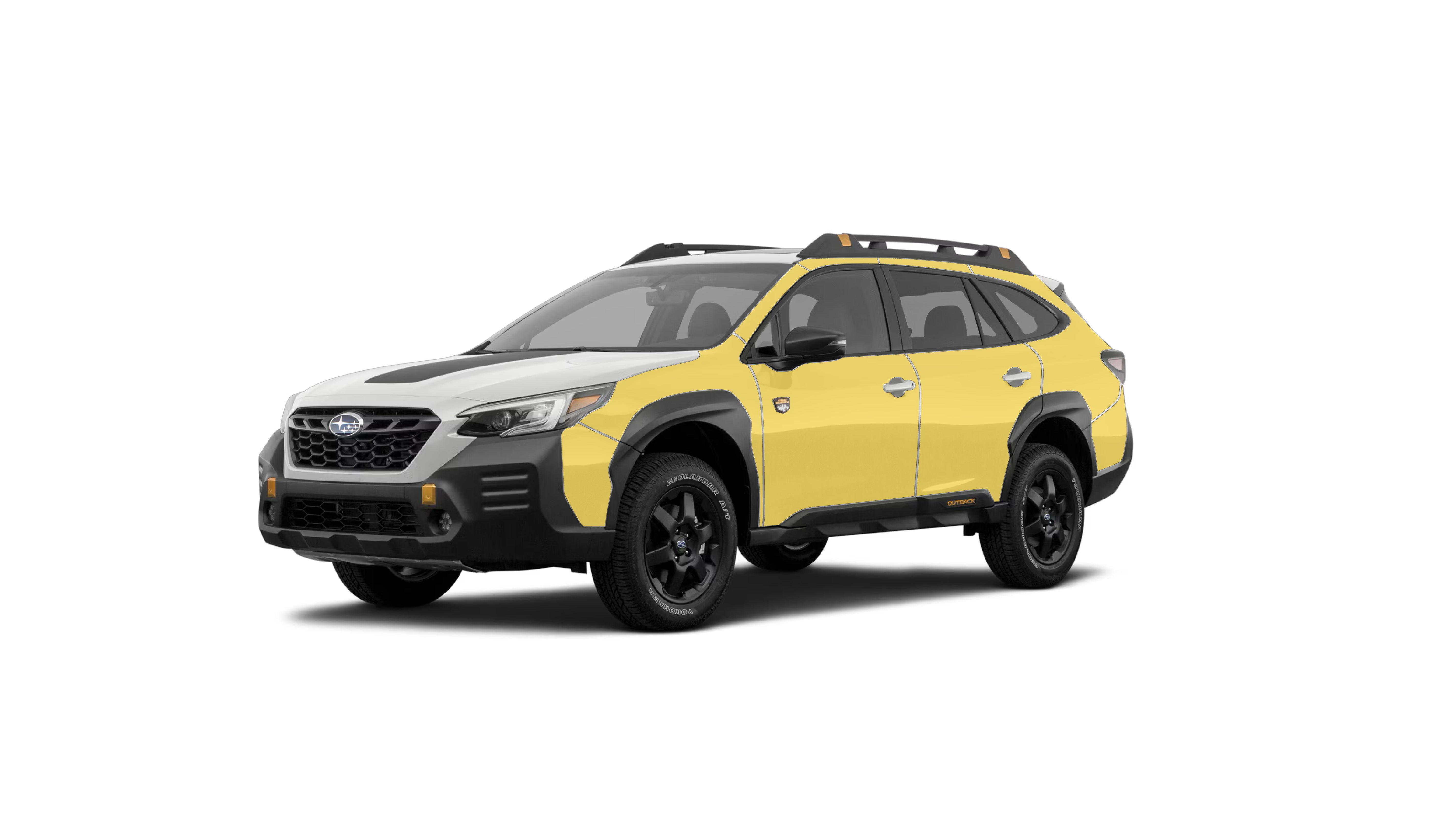 subaru outback wilderness 6th gen with WildWrap DIY PPF sides coverage shown in yellow overlay