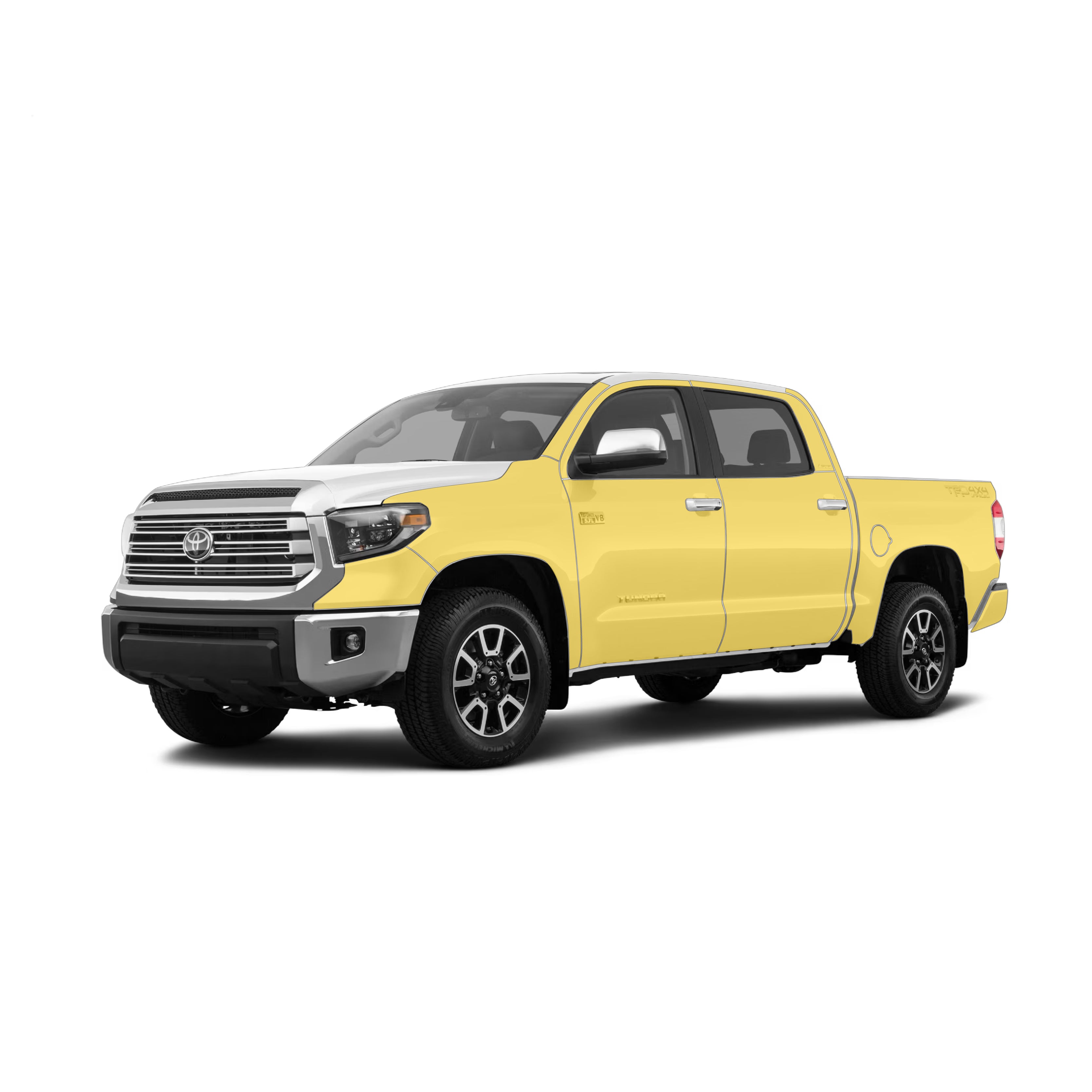 White Toyota Tundra with WildWrap DIY paint protection film coverage shown in yellow overlay
