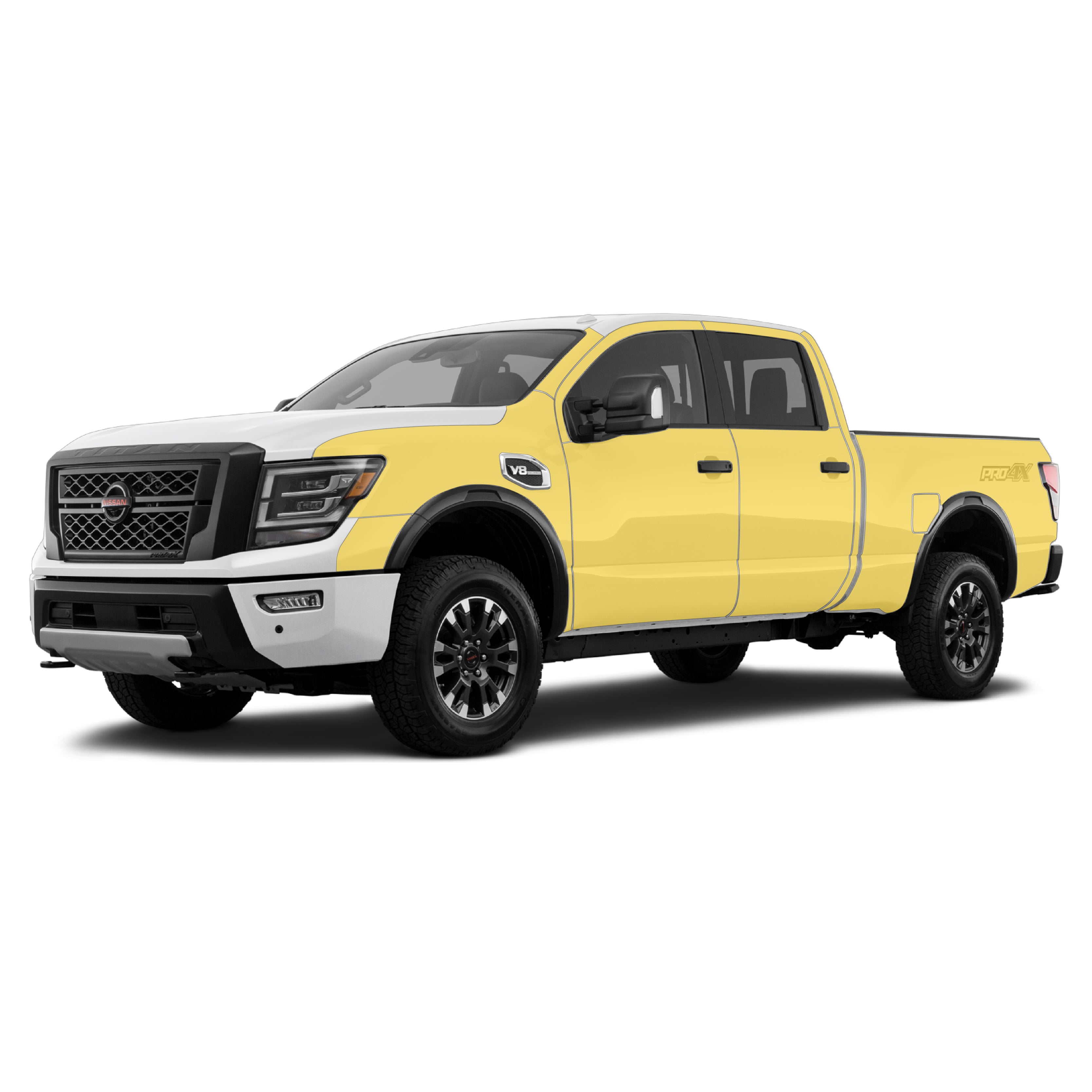 Nissan Titan 2nd gen with WildWrap DIY PPF kit coverage shown in yellow overlay
