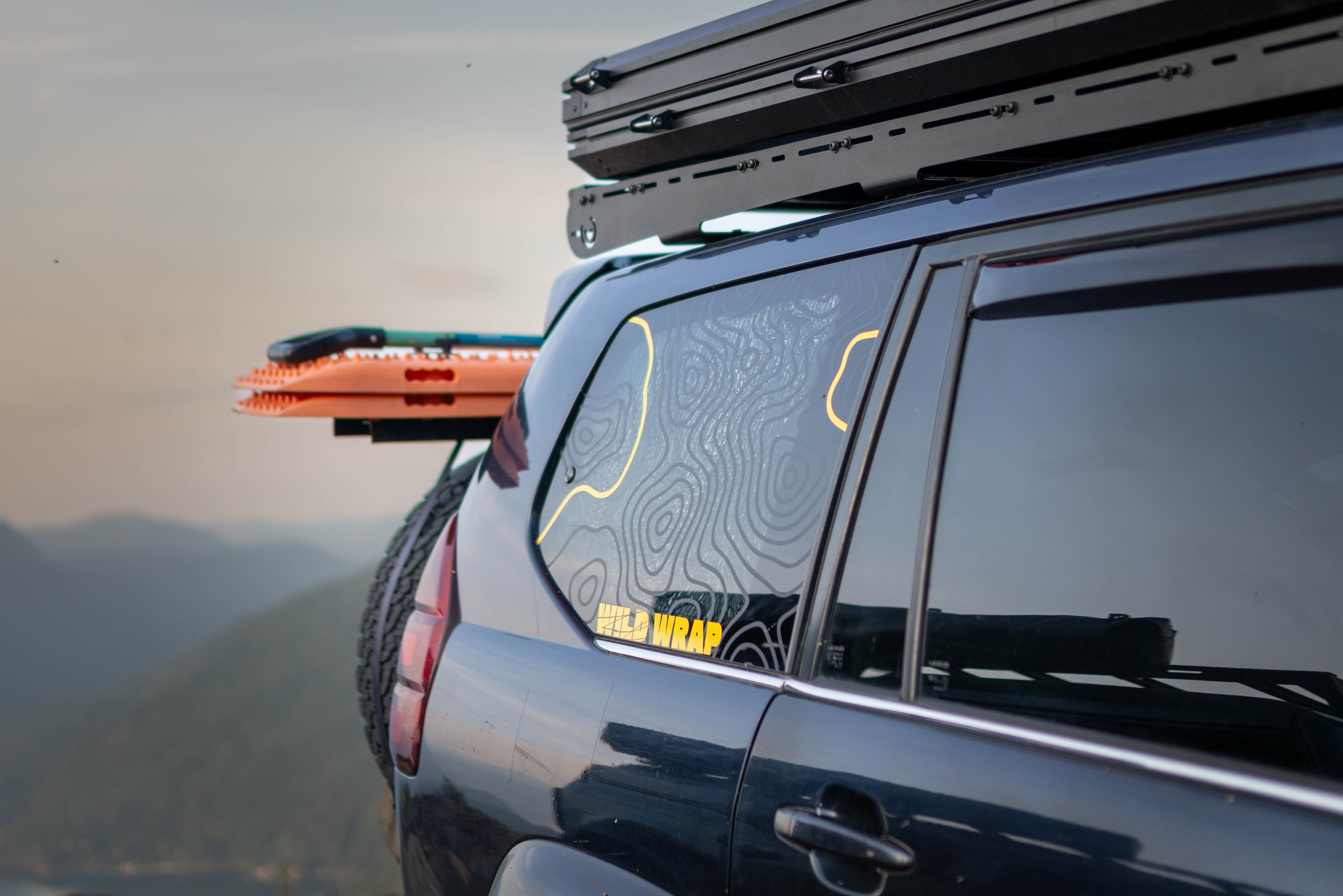 decal rear window for off-road or overland topography style lines with accent lines 