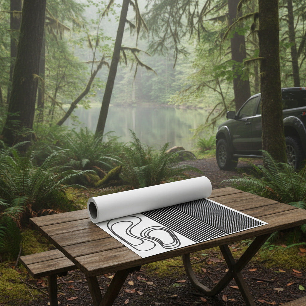 WildWrap topographic vinyl decal kit contents with topo contour lines and peak markers