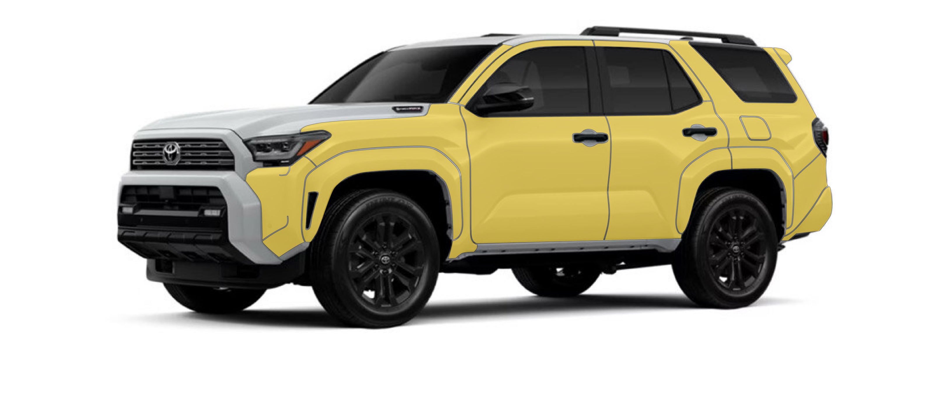 Toyota 4runner 6th gen with WildWrap DIY PPF sides and bumpers coverage shown in yellow overlay
