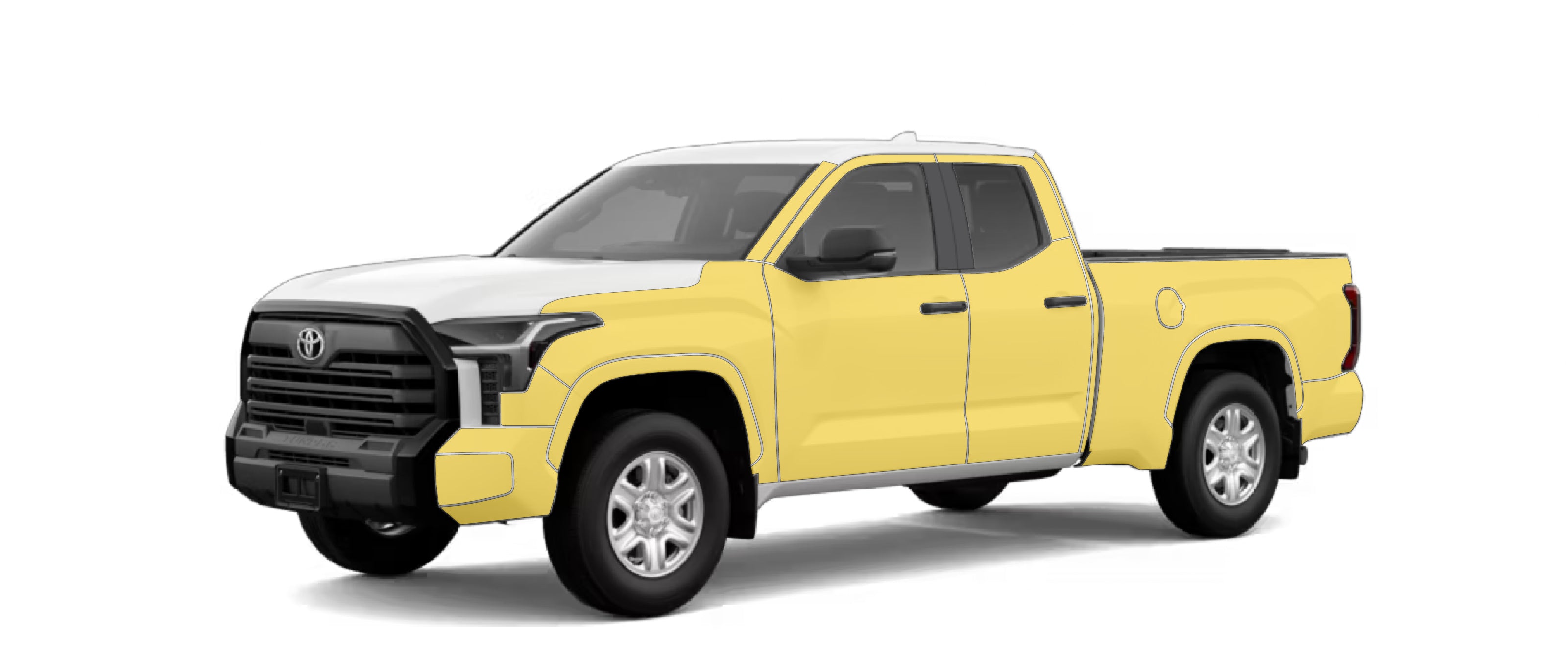 Toyota Tundra 3rd gen with WildWrap DIY PPF Sides coverage shown in yellow overlay
